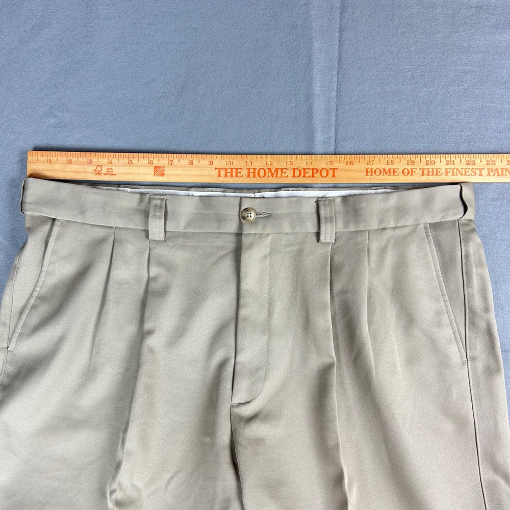 Oak Hill Dress Pants Mens 44x30(44x27) Khaki Tan Pleated Front Polyester Slacks - Picture 3 of 10